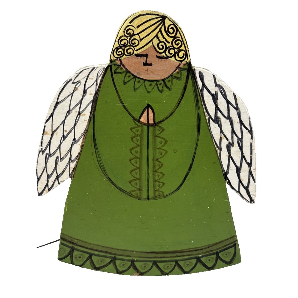 Vintage Handmade Wooden Angel Folk Wall Art Hand Made Painted Country 1970s
